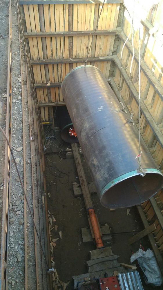 Строительство магистрального водовода от ВНС "Вольская" до Московского шоссе. Продавливание под железной дорогой. (2020 г.)